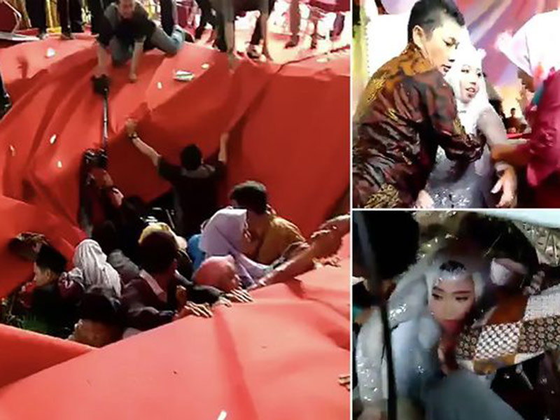 اضغط لمشاهدة الفيديو: حفل زفاف رومانسي ينتهي بسقوط العروس والعريس في الصرف الصحي!